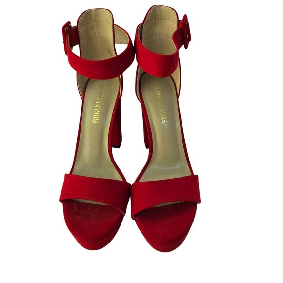 Dream Pairs Hi-lo Red Faux Suede Platform Ankle Strap Heels Size 8.5 - Picture 5 of 11